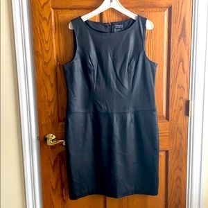 Sleeveless black leather sheath dress w/jacket